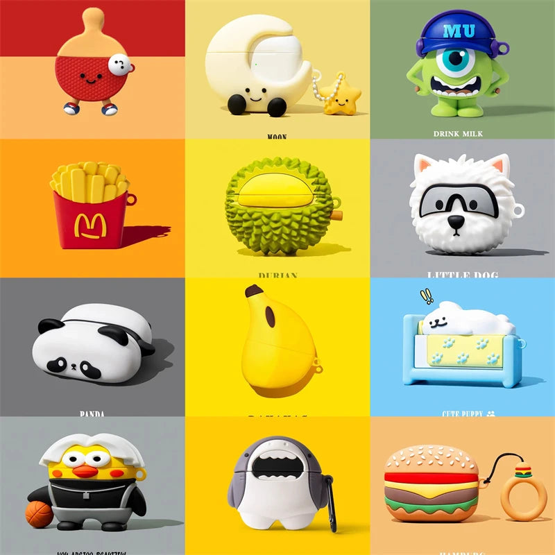 3D Cartoon For Apple AirPods Cover Silicone Wireless Bluetooth Headphone Soft Protective Case