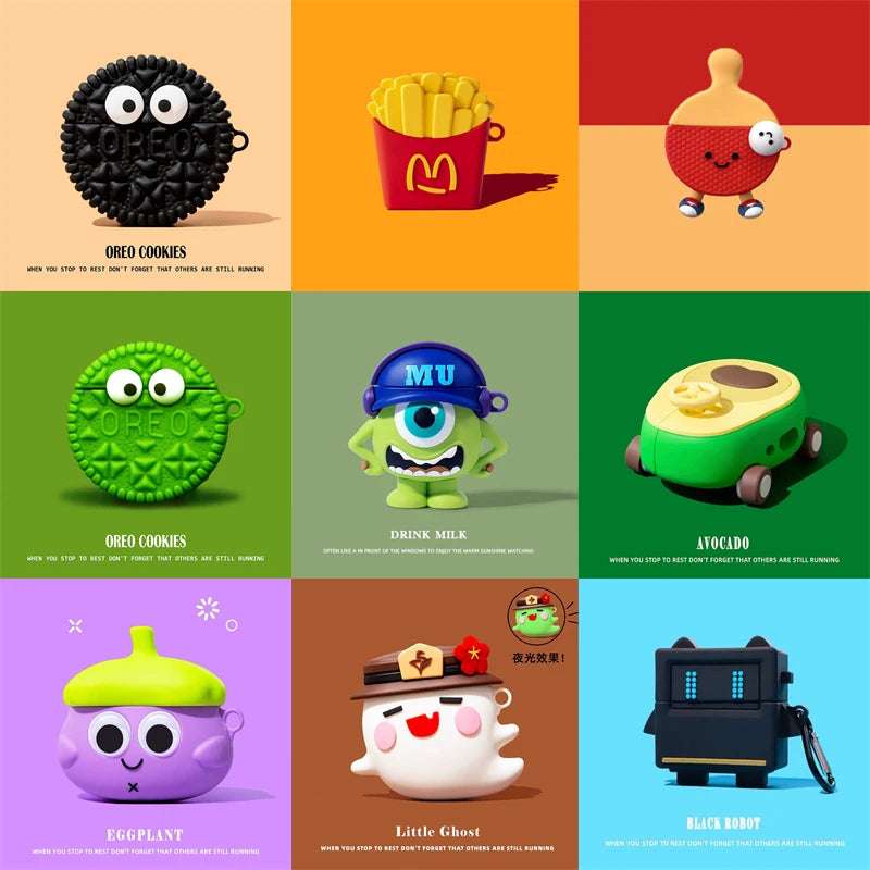 3D Cartoon For Apple AirPods Cover Silicone Wireless Bluetooth Headphone Soft Protective Case
